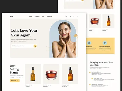 Skincare Website UI Design — Soft, Clean & Radiant beauty beauty product beauty shop cosmetics ecommerce face health homepage landing page minimalistics modern shop skincare store ui ux uxui web web design website design
