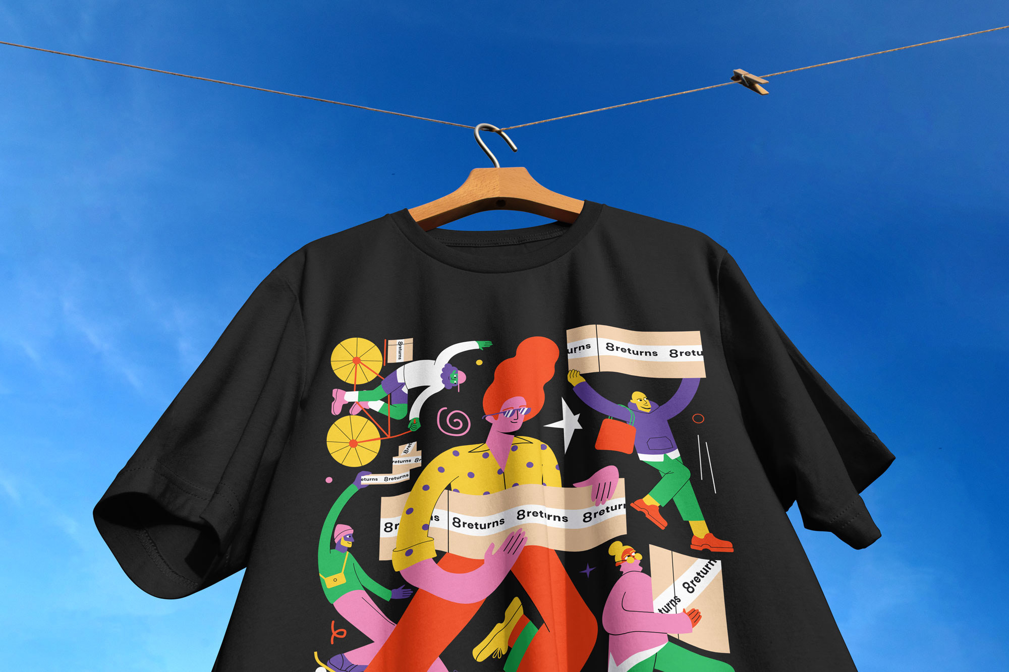 Return goods character cyclist design flat girl goods graphic design hipster illustration man people print return skateboard stylish tshirt vector woman