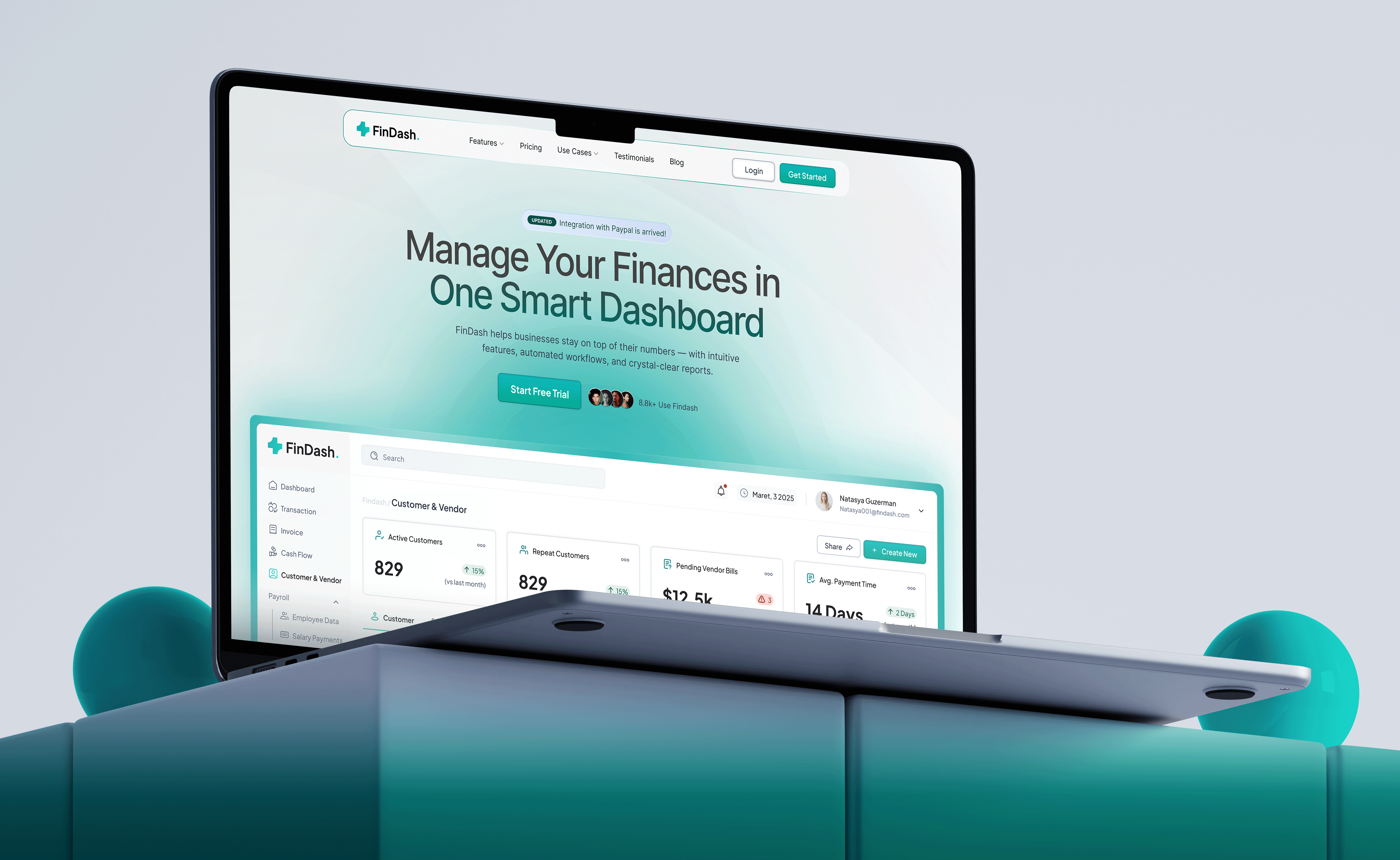 Findash - Saas Landing Page Hero Section admin branding clean dashboard design fintech landing page minimal product design saas saas ui saas website saas website design ui uidesign uiux ux web web app web design