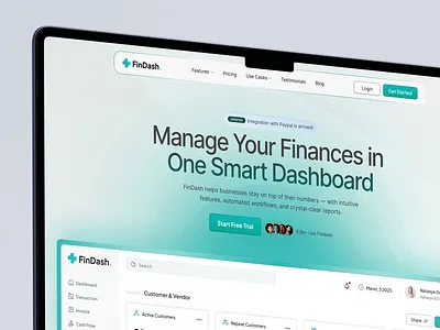 Findash - Saas Landing Page Hero Section admin branding clean dashboard design fintech landing page minimal product design saas saas ui saas website saas website design ui uidesign uiux ux web web app web design