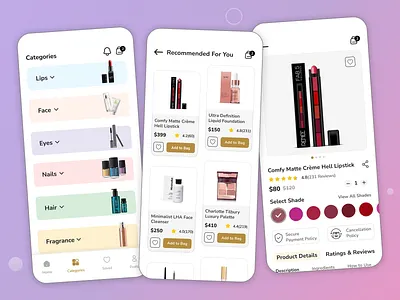 Beauty Cosmetic Mobile App android app app design beauty app beauty ecommerce app beauty product app cosmetic app custom ui design design ecommerce app ios mobile app mobile app design shopping shopping app trending app design ui ui ux uidesign ux