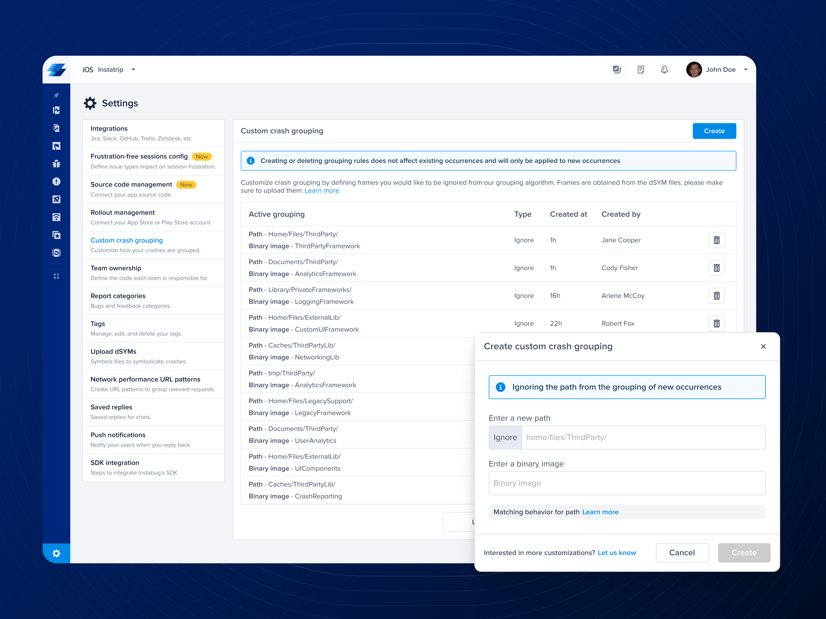 Custom crash grouping animation crash crash grouping crash reporting instabug ui ux