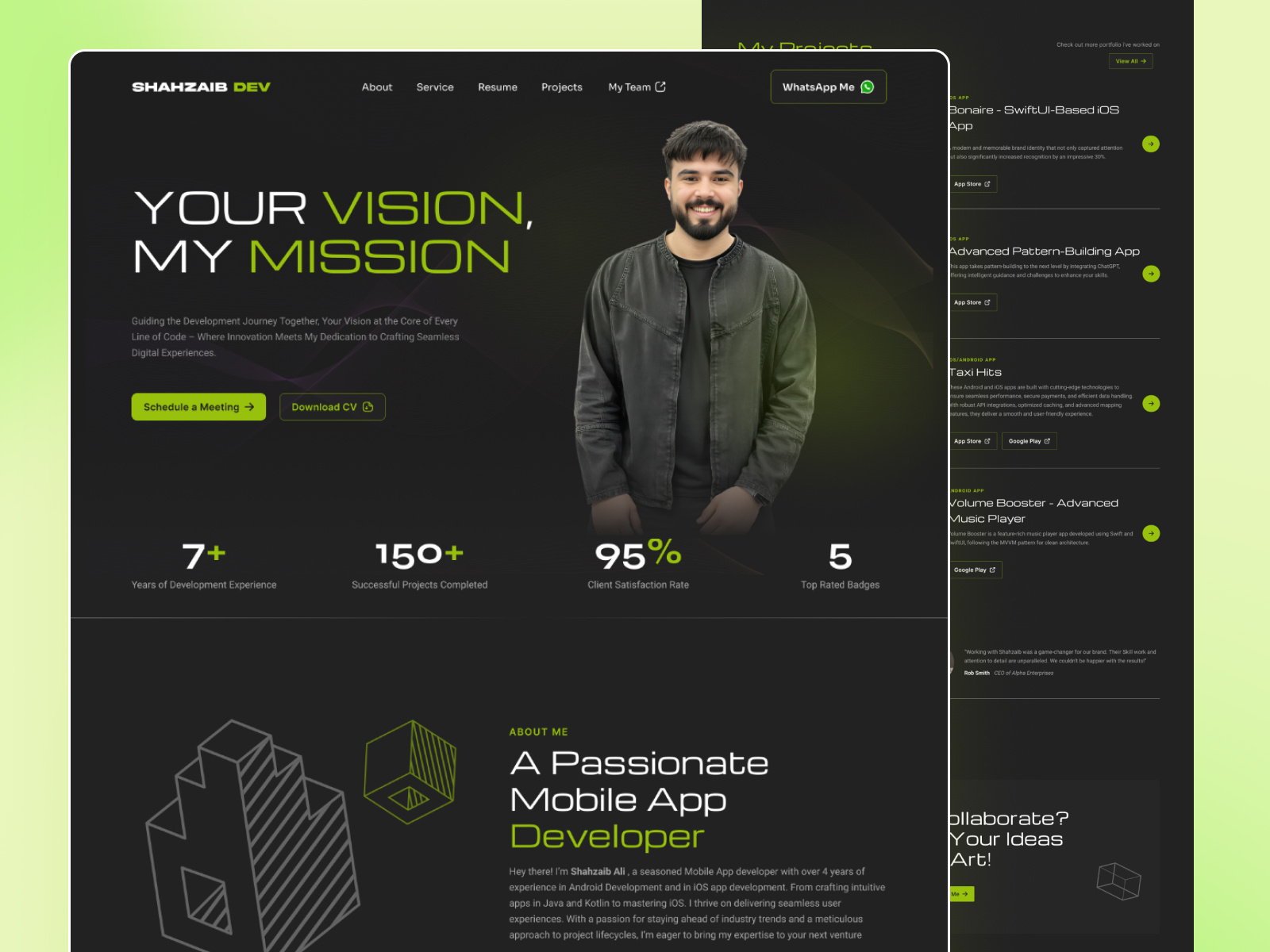 Creative Personal Portfolio Web Design dark mode landing page figma footer header hero section interface design landing page portfolio portfolio website ui design ui ux ux design web design website