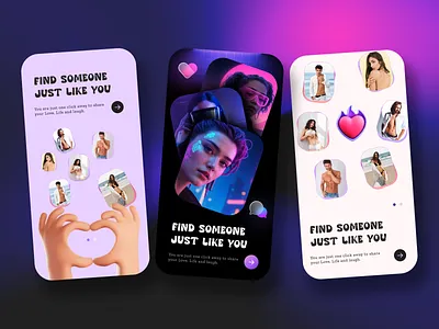 Walkthrough screens versions for Dating App 3d ai app chat dark dating illustration jh light match mobile neel onboarding partner prakhar sharma swipe ui ux walkthrough