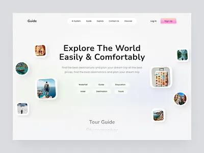 Guide - Travel Header Exploration agency b2b business clean client freelance header hero home page landing page mobile modrn services simple travel ui ux web website
