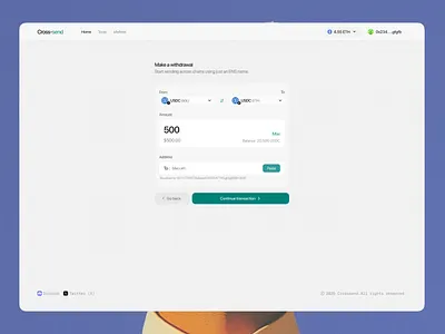 Cross-send sending accross chains using ens name (Screen 1) ui
