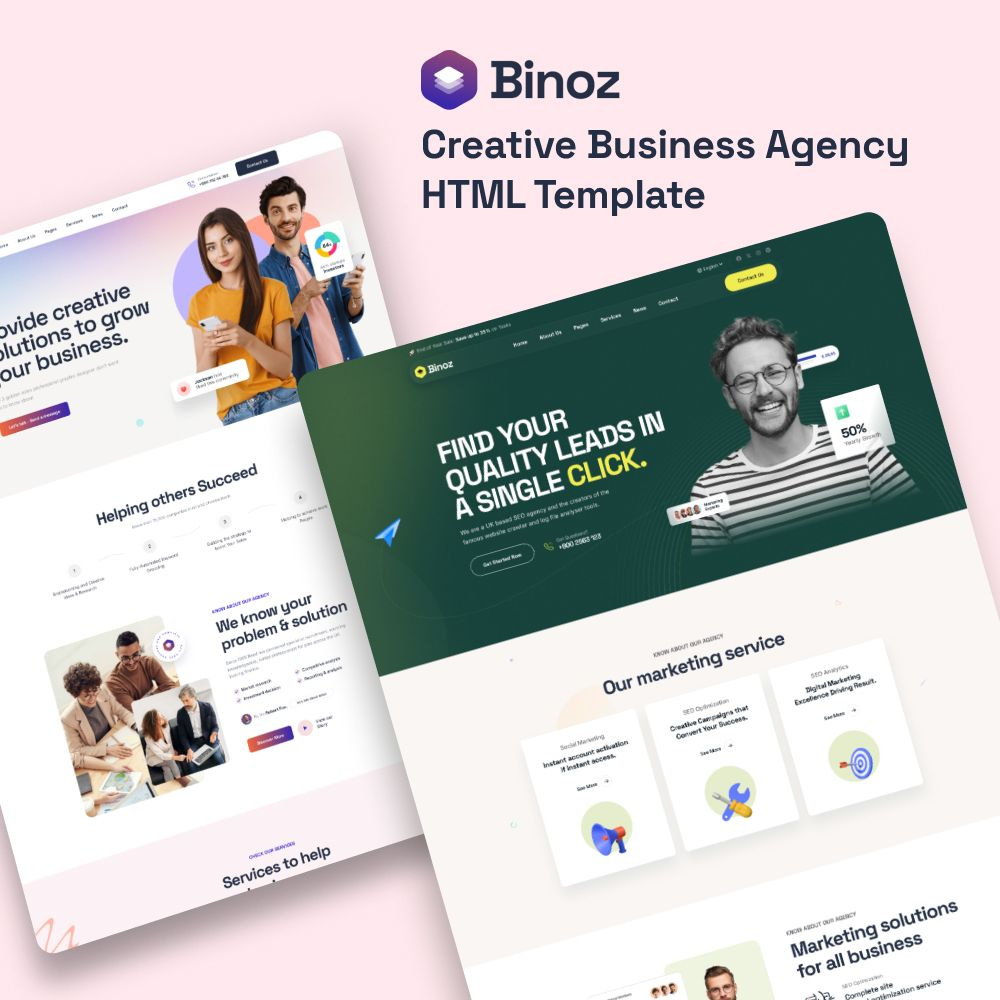 Binoz – Creative Business Agency HTML Template agency app landing business corporate creative digital marketing marketing seo software theme startup theme