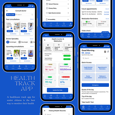 A Healthcare Tracking app for senior citizens app branding design designthinking dribbledesign figmadesign ui uiux