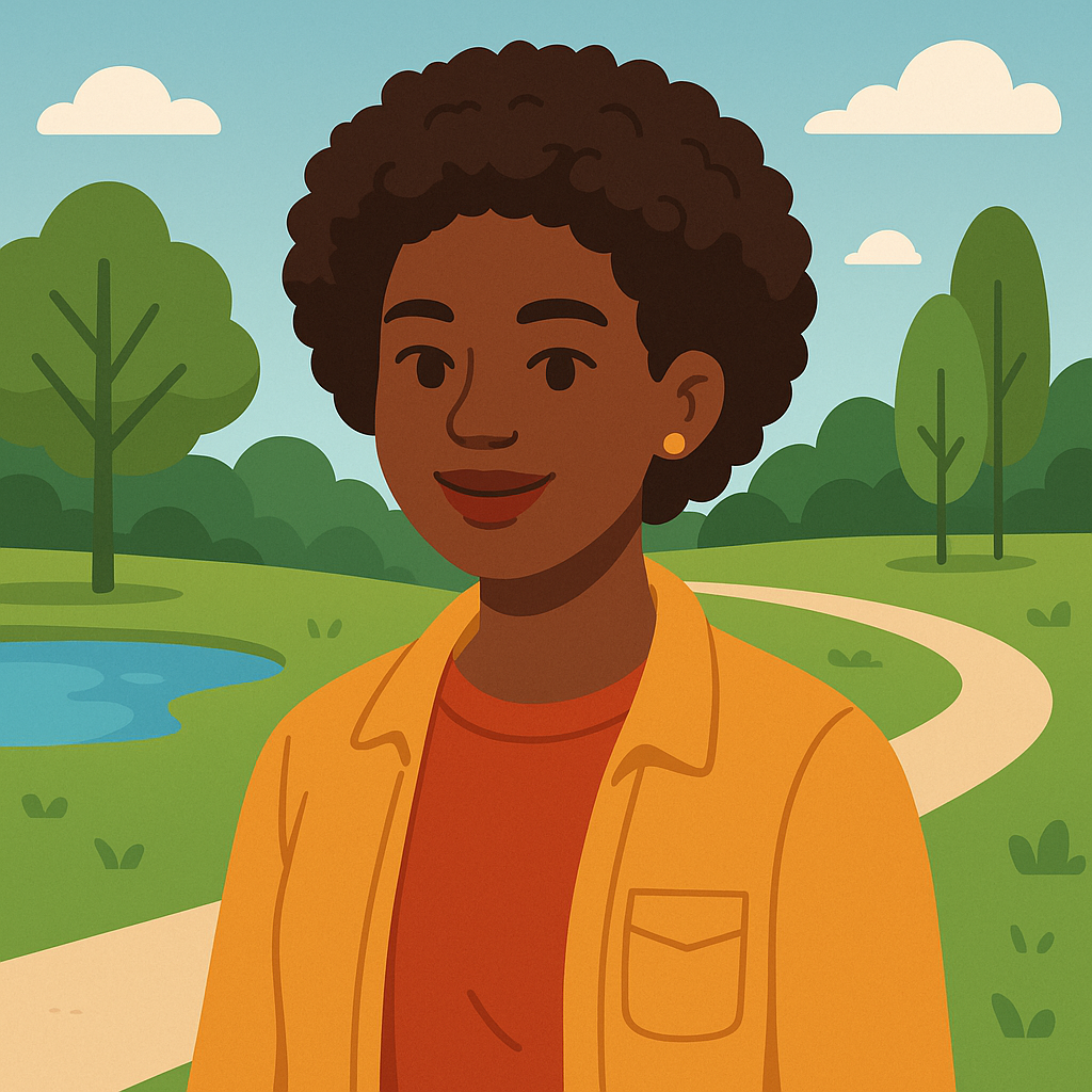 Peaceful Park Vibes 2d adobeillustrator afro calm clean flat flatart girl green illustration minimal orange outdoor park peaceful scenery soft vector vibe woman