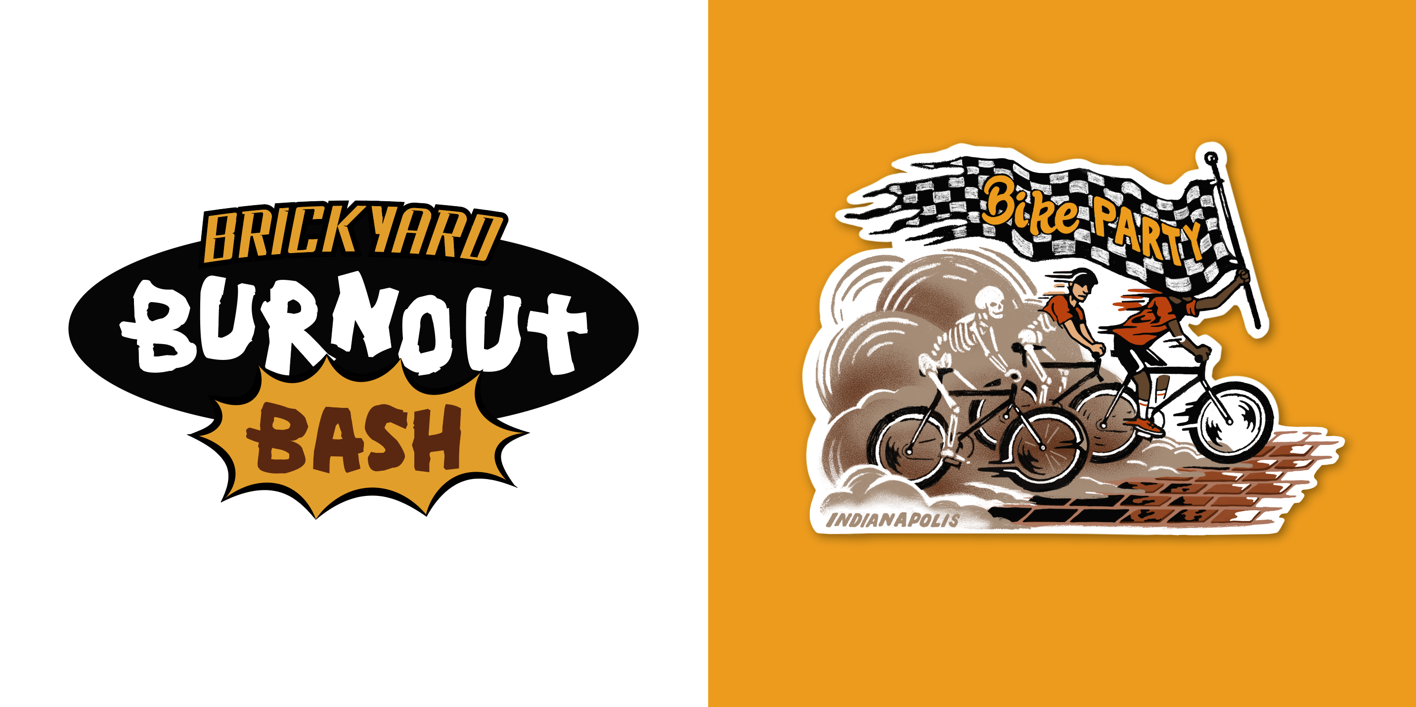 Brickyard Burnout Bash - Bike Party May 2025 bike party biking event branding indianapolis social graphic sticker design