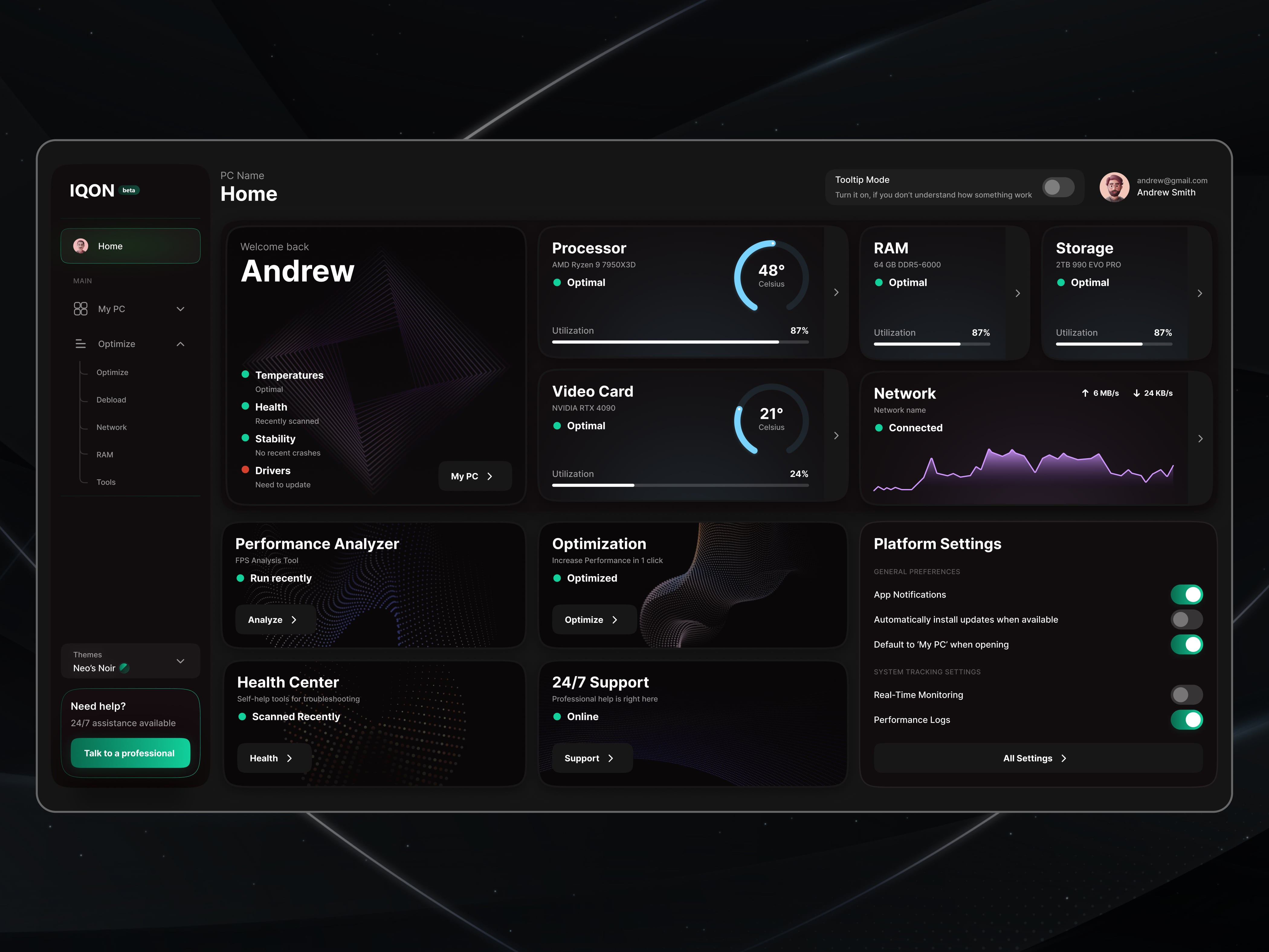 Example of IQON | High-Performance System Monitoring UI/UX Design