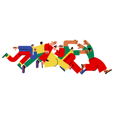 Youthful spirit activity character collage colorful community friendship fun girl group happy illustration jump man people spirit team vector young youthful