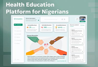 Health Education Dashboard - Intuitive e-learning Web App dashboarddesign design digitallearning education ui
