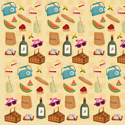 Summer Picnic🧺🍉☀️ 3d animation art branding design drawing graphic design illustration illustrator logo motion graphics picnic procreate summer typography ui ux vector