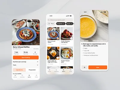 Food Recipes app ai ai powered clean design cooking cooking app design food app food preparation food recipes fresh mobile app new design recepes app ui