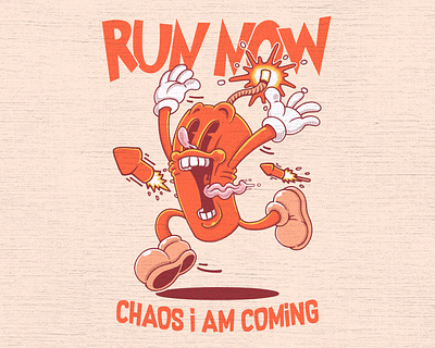 RUN NOW apparel art branding cartoon character design draw festival firecrackers fireworks fun graphic design icon illustration mascot run simple