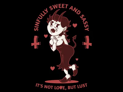 SINFULLY SWEET AND SASSY apparel art black branding cartoon character design devil draw graphic design icon illustration lady retro simple sweet vintage woman