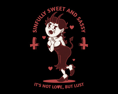 SINFULLY SWEET AND SASSY apparel art black branding cartoon character design devil draw graphic design icon illustration lady retro simple sweet vintage woman