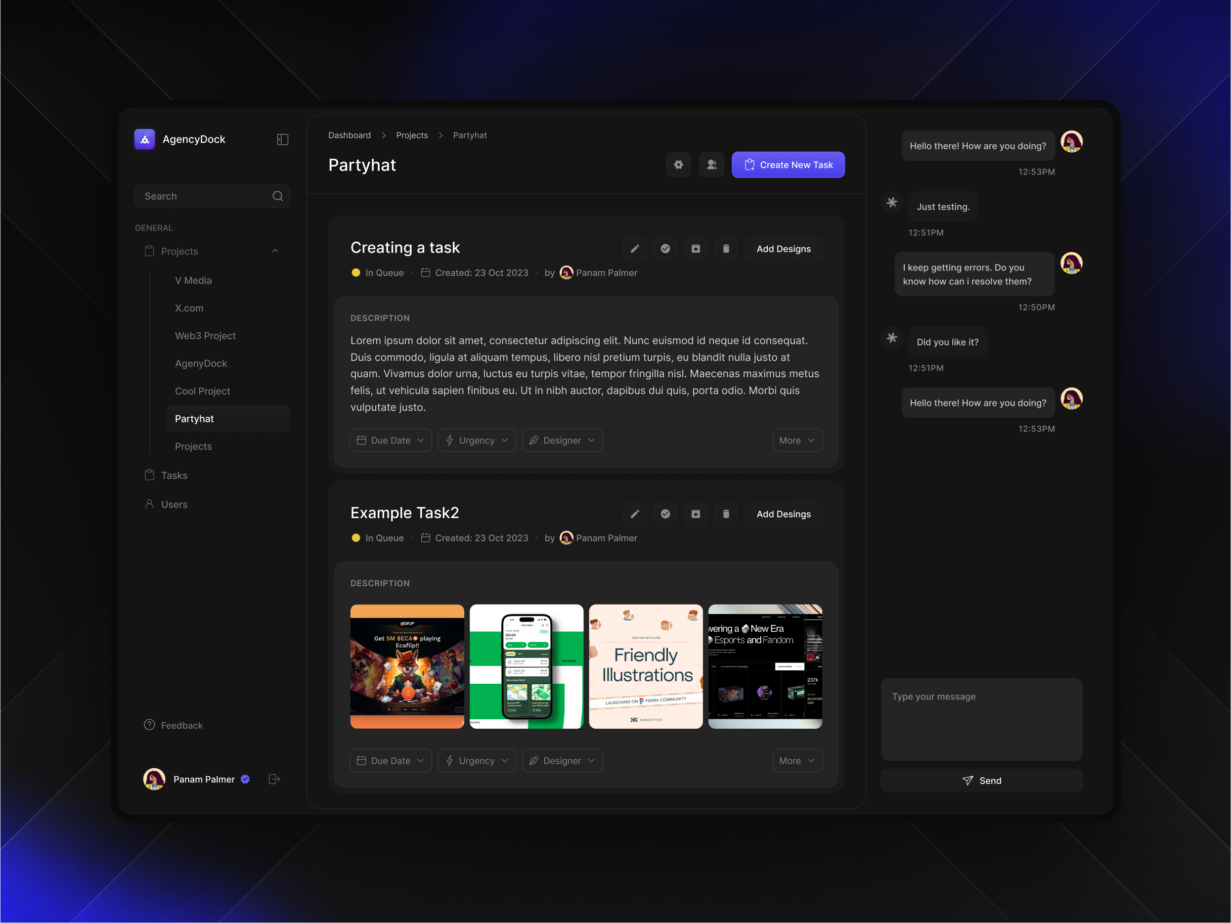 Example of UI design for agency management platform