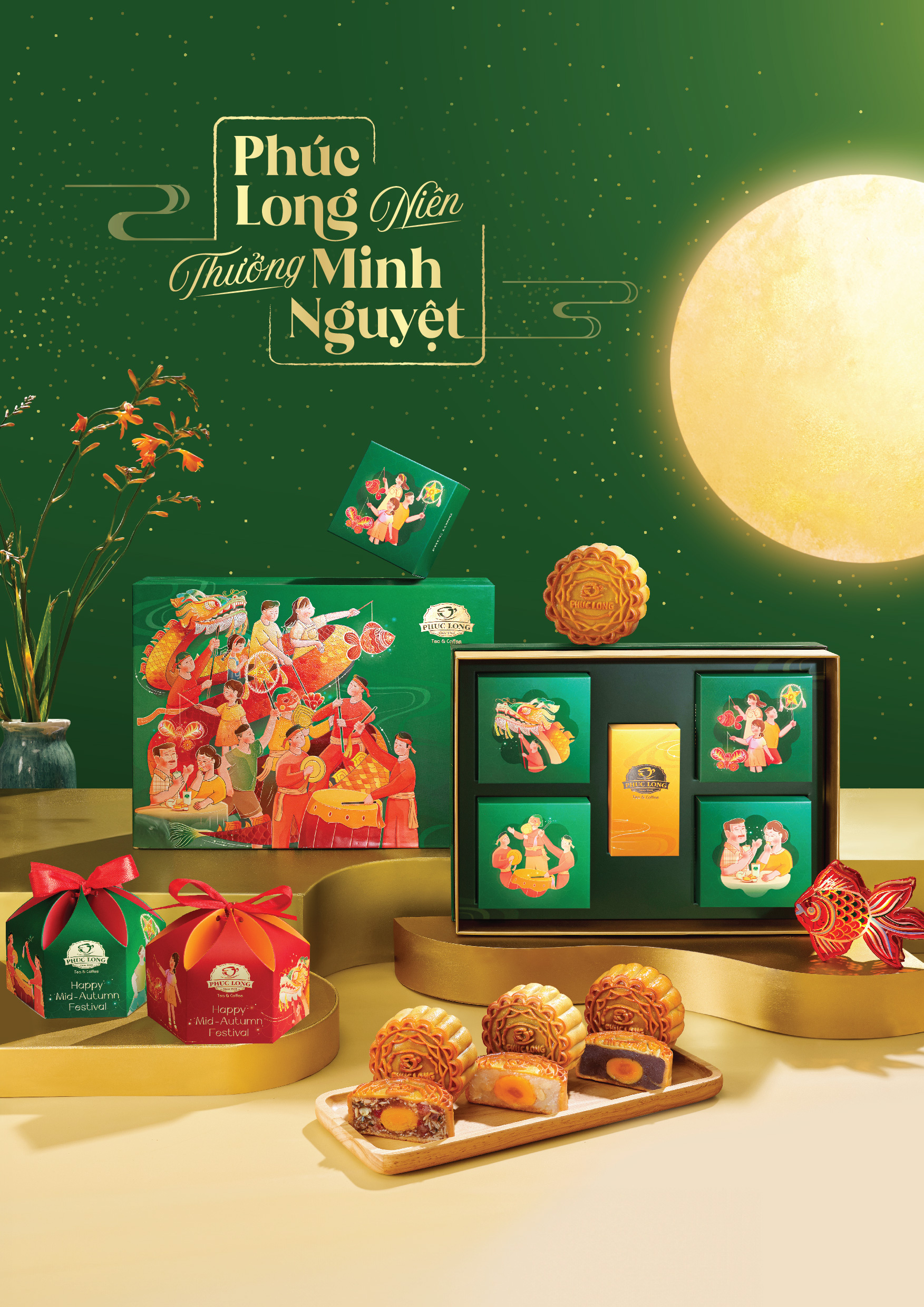 Phuc Long Mooncake 2024 Packaging branding graphic design illustration packaging design vector