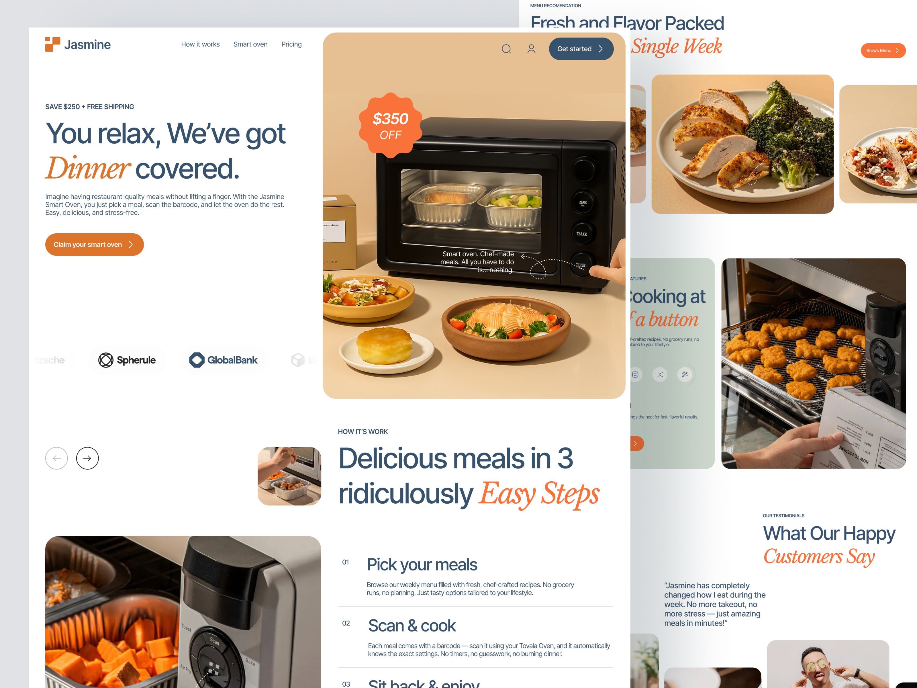 Jasmine - Smart Oven Website Concept branding company cook design ecommerce elementor framer kitchen landing online oven page product shop store ui webflow website wordpress