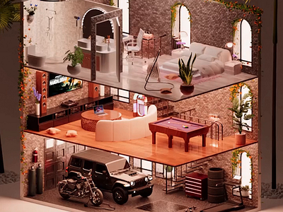 3D Isometric Loft Residence 3d 3d design 3d model 3d rendering bathroom bedroom car clean 3d creative f futuristic design graphic design home interior house living room luxurious minimalist modern design modern house rich vibes