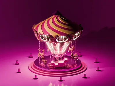 Carousel Fireworks - 3D Animation 3d 3d design 3d modeling animation carnival carousel celebration cheerful creative visuals digital art festive fireworks graphic design modern motion graphics night park pink playful