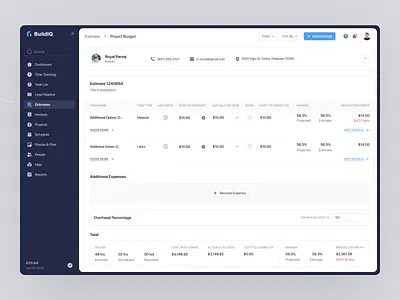 Estimates_ Construction Management b2b saas clean ui construction dashboard estimates invoice product design saas saas design solar ui design webapp