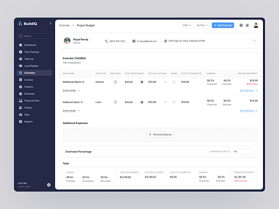Estimates_ Construction Management b2b saas clean ui construction dashboard estimates invoice product design saas saas design solar ui design webapp