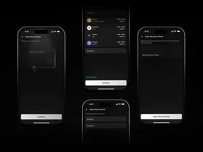 Wooolet Mobile App - Import Existing Wallet 3d animation app bitcoin blockchain branding crypto cryptocurrency dark glass graphic design illustration interaction motion graphics ui ui animation uigo ux wallet