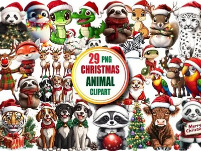 Funny-Christmas-Animal-Clipart-Bundle-Graphics 3d animation branding graphic design logo motion graphics ui