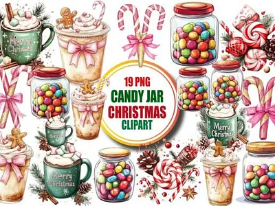 Watercolor-Christmas-Candy-Jar-Clipart-Graphics 3d animation branding graphic design logo motion graphics ui