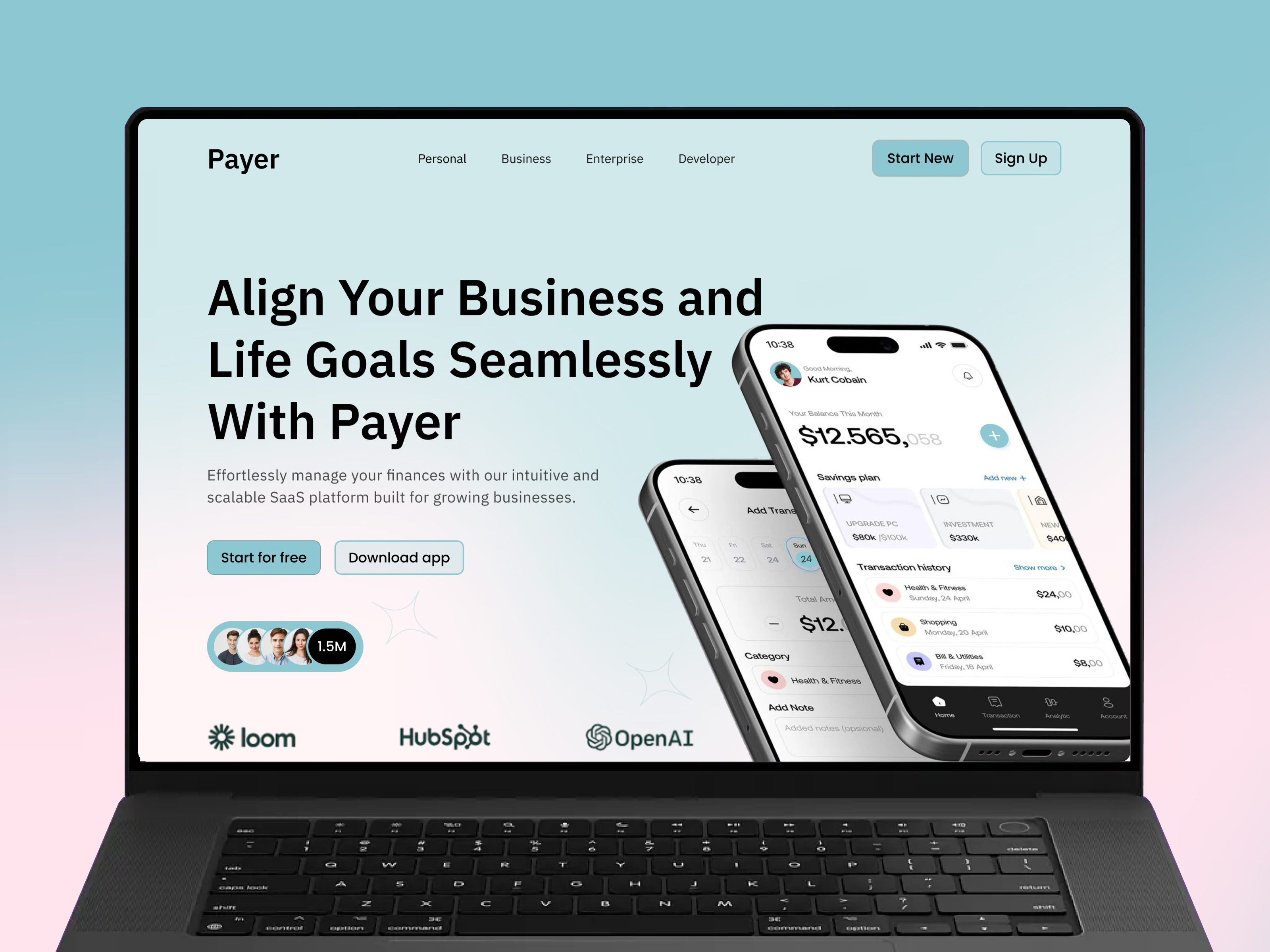 Example of Finance Landing Page - Payer SaaS Platform UI