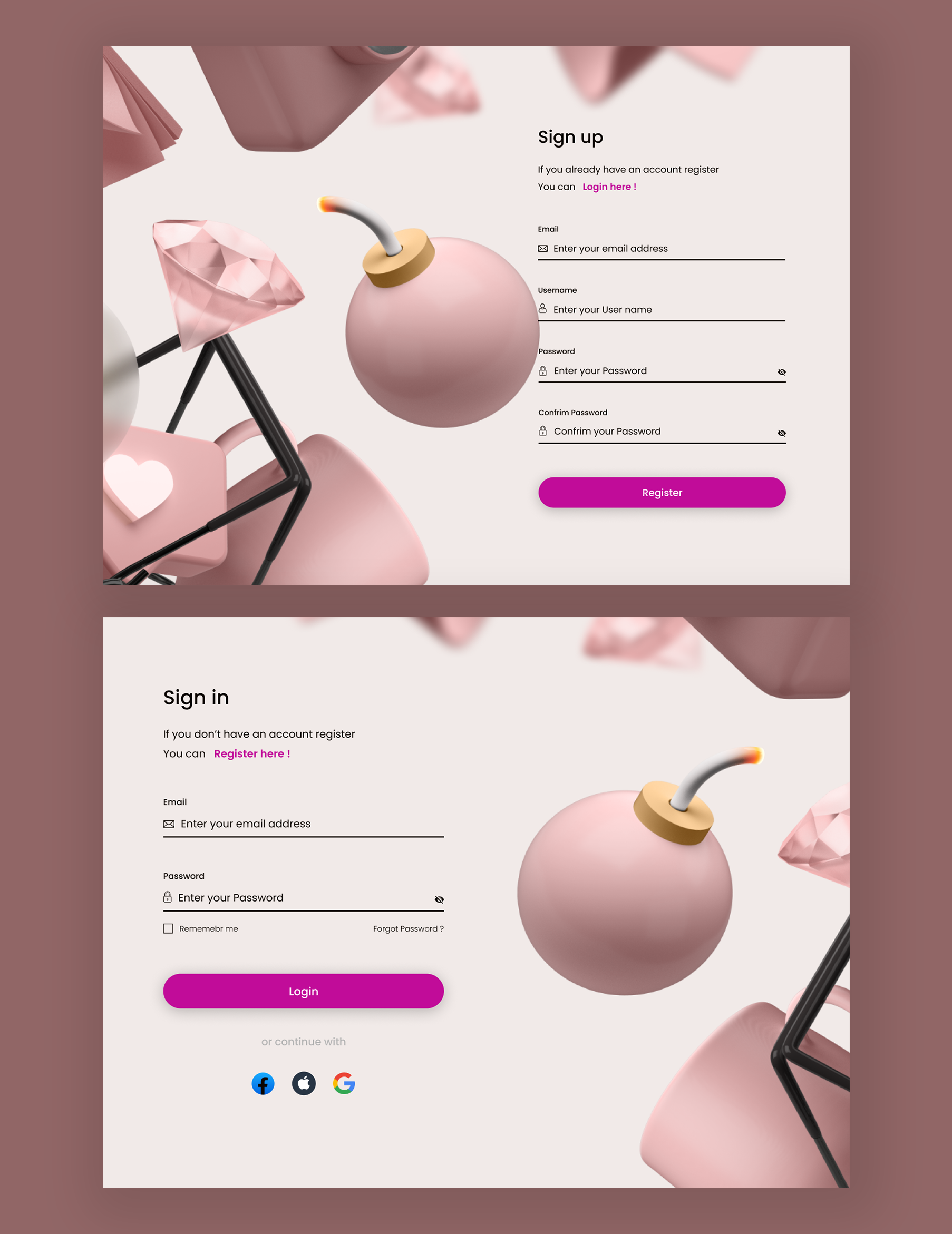 Sign In and Sign Up 3d animation branding design graphic design interface logo motion graphics sign in sign up ui uiux web