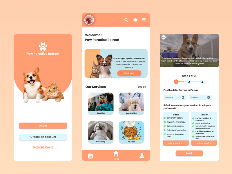 Paw Paradise Retreat graphic design interaction design prototyping ui user research ux visual design