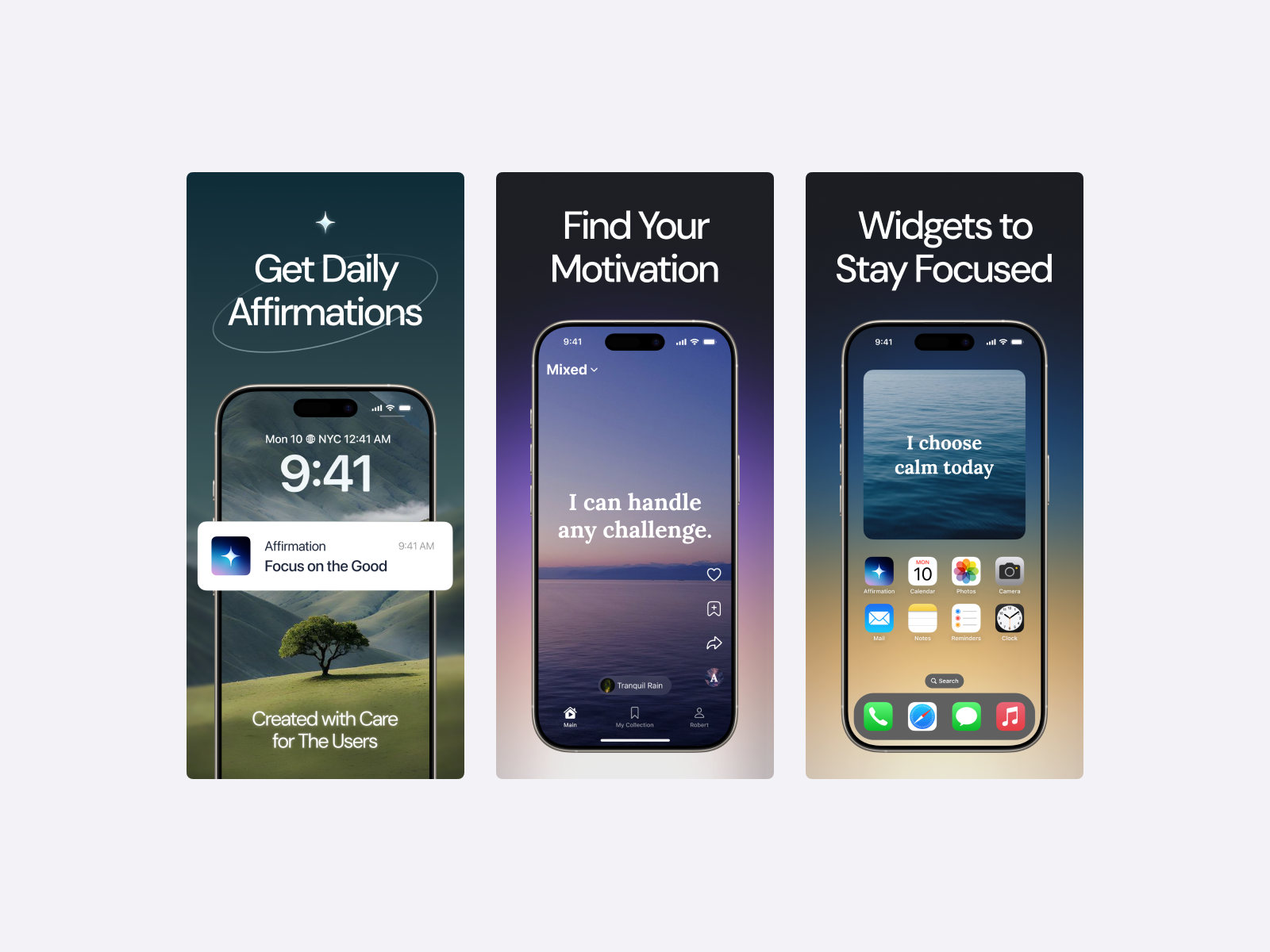 Affirmation App Screenshot affirmation app store aso branding calm design figma graphic design illustration ios logo mobile mockup modern motivation screenshots ui