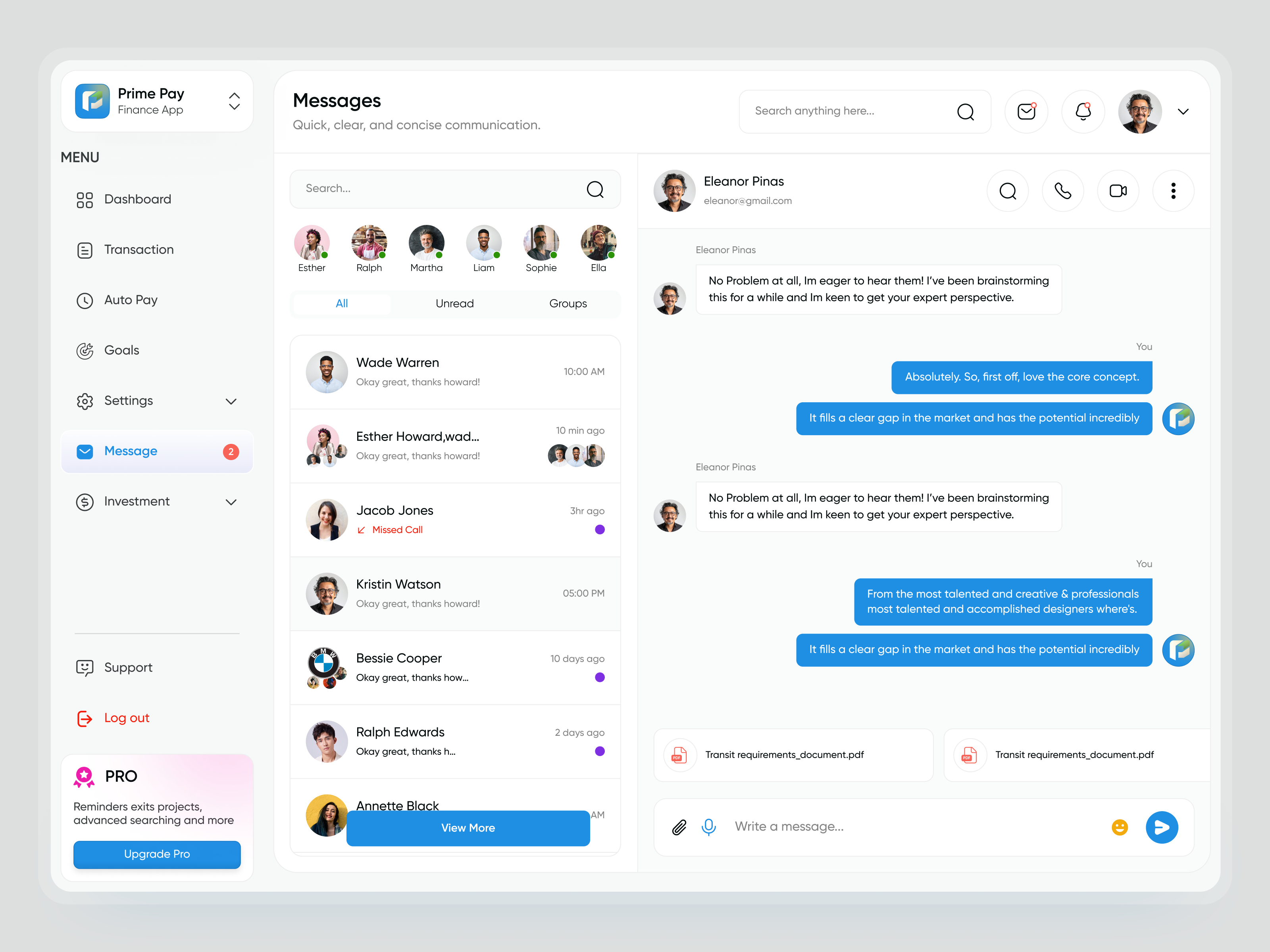 Example of Prime Pay   Finance Dashboard UI UX