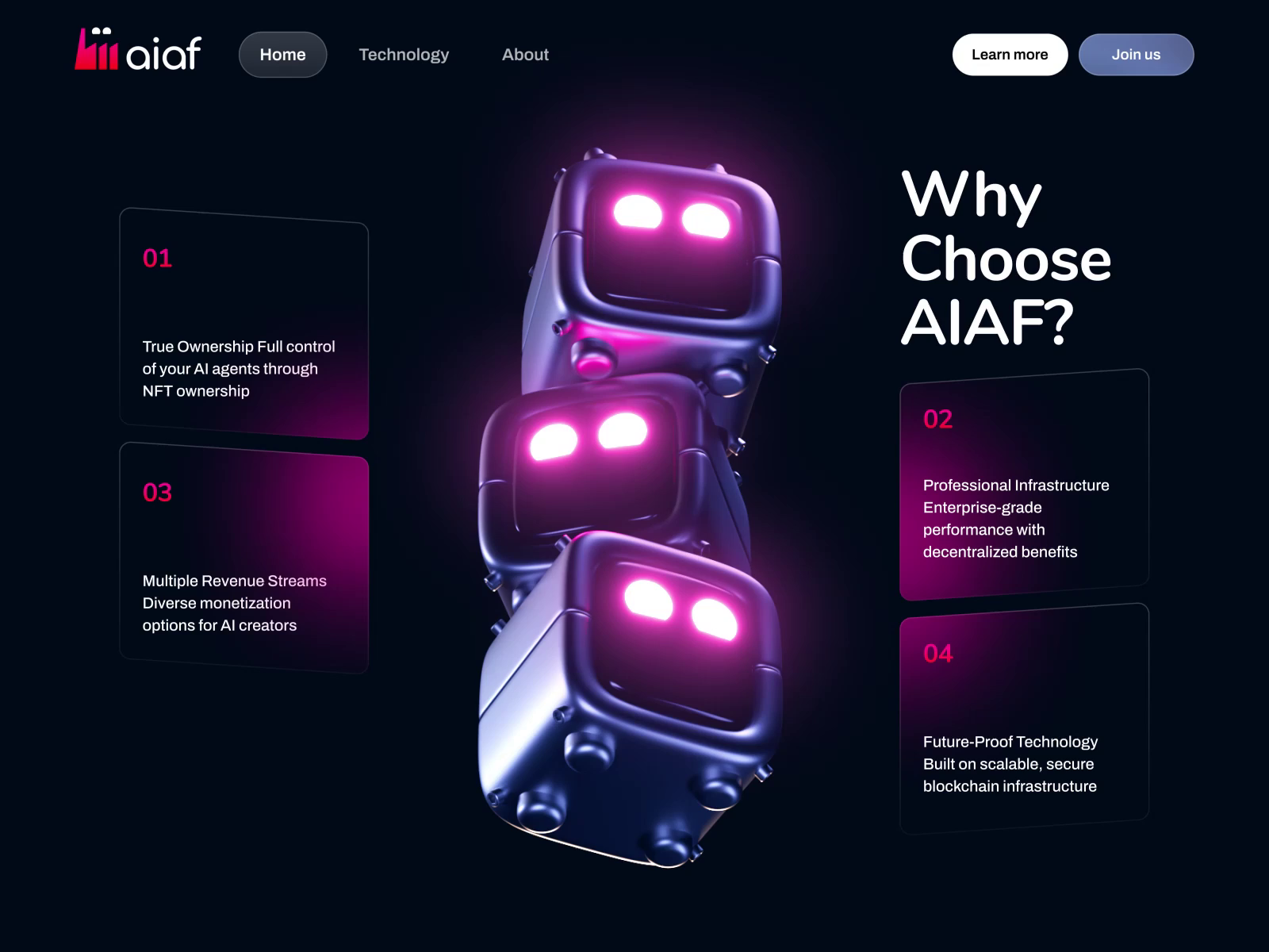 Example of AiAf Agents 3D Landing page animation ai agents