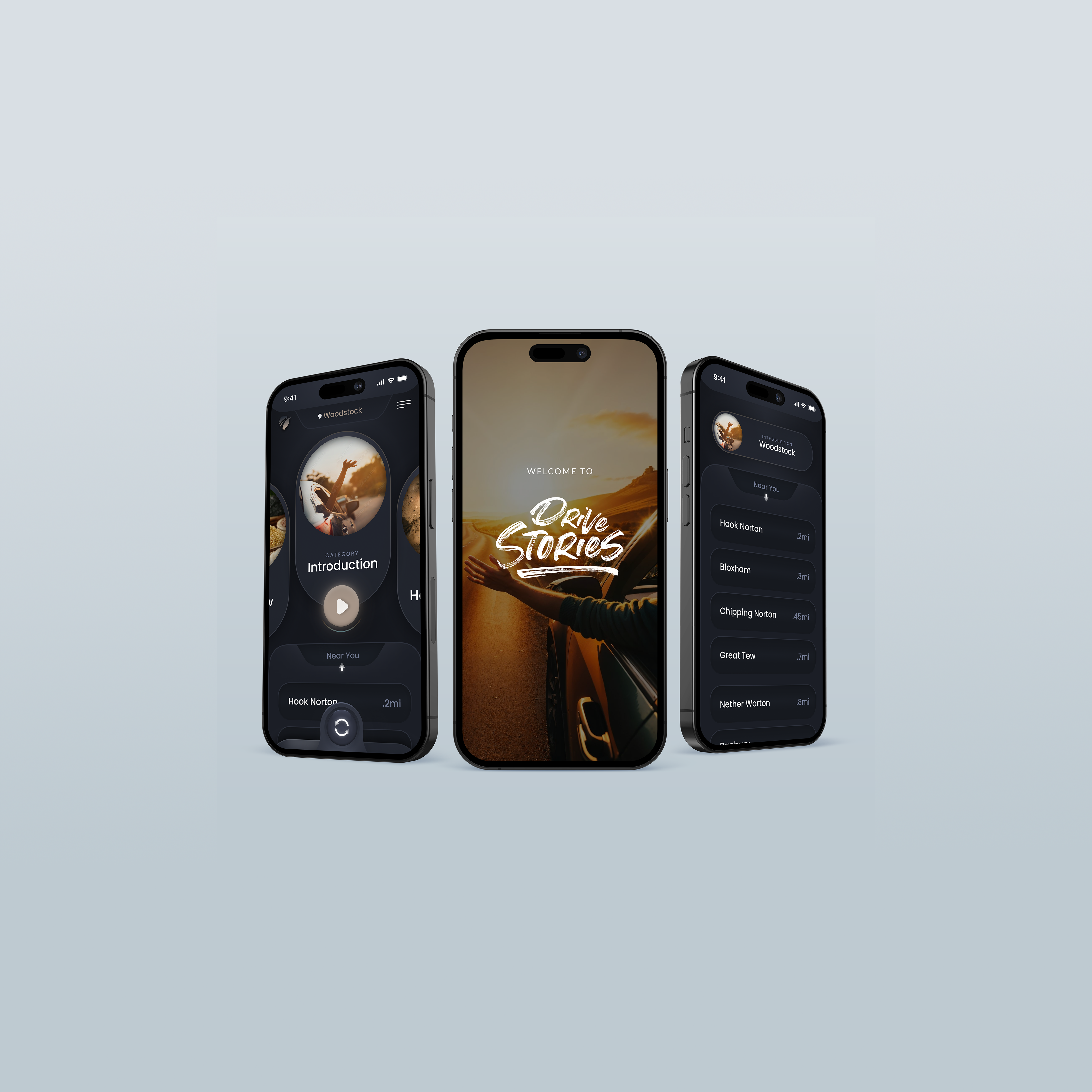 Drive Stories ai app artificial carplay design drivestories hmi intelligence interactive interface ios roadtrip travel ui