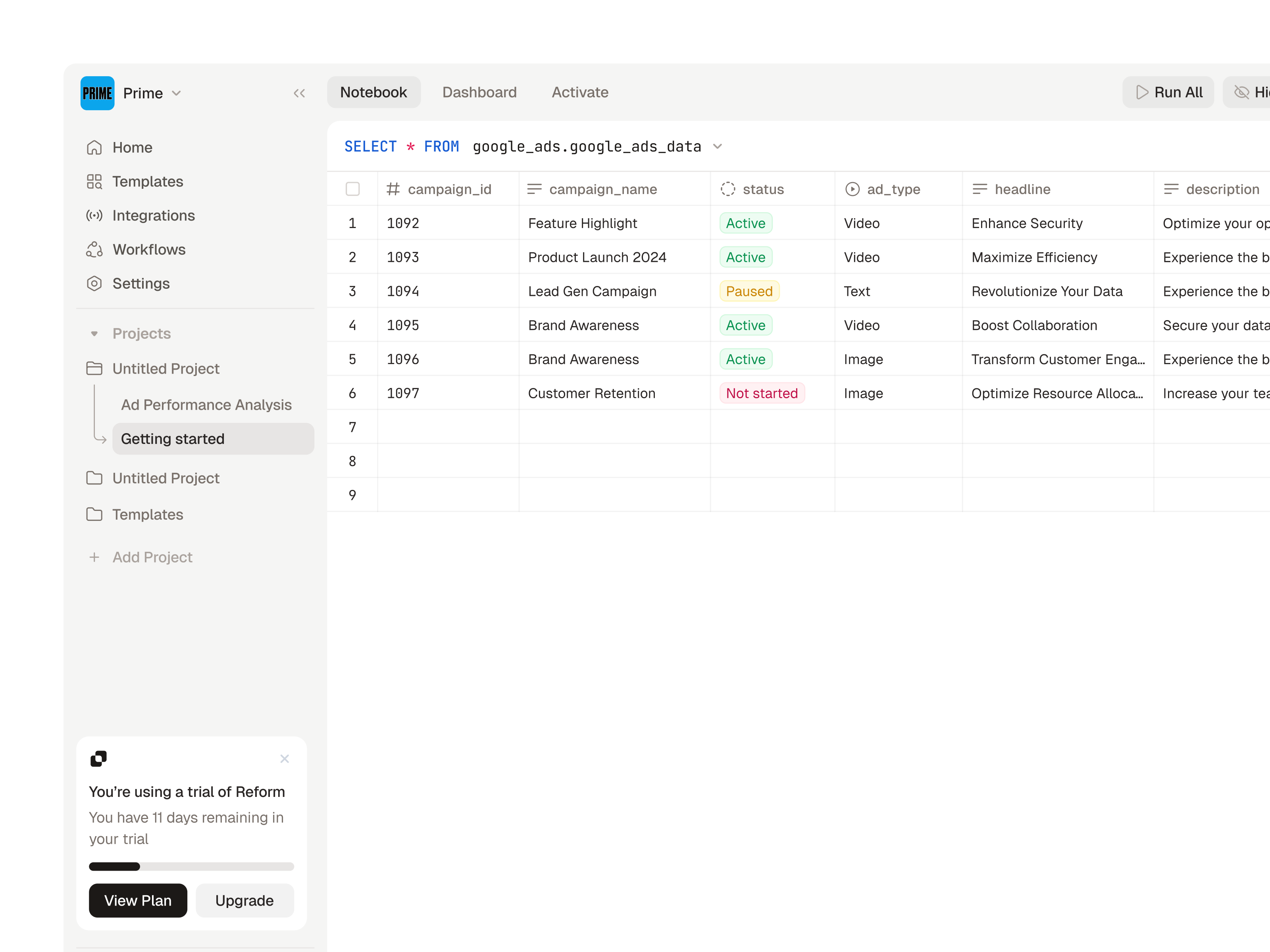 Database Query Listing Report ai analytics automation crm dashboard data database design listing morva morva labs platform product design productivity report saas table ui workflow workspace