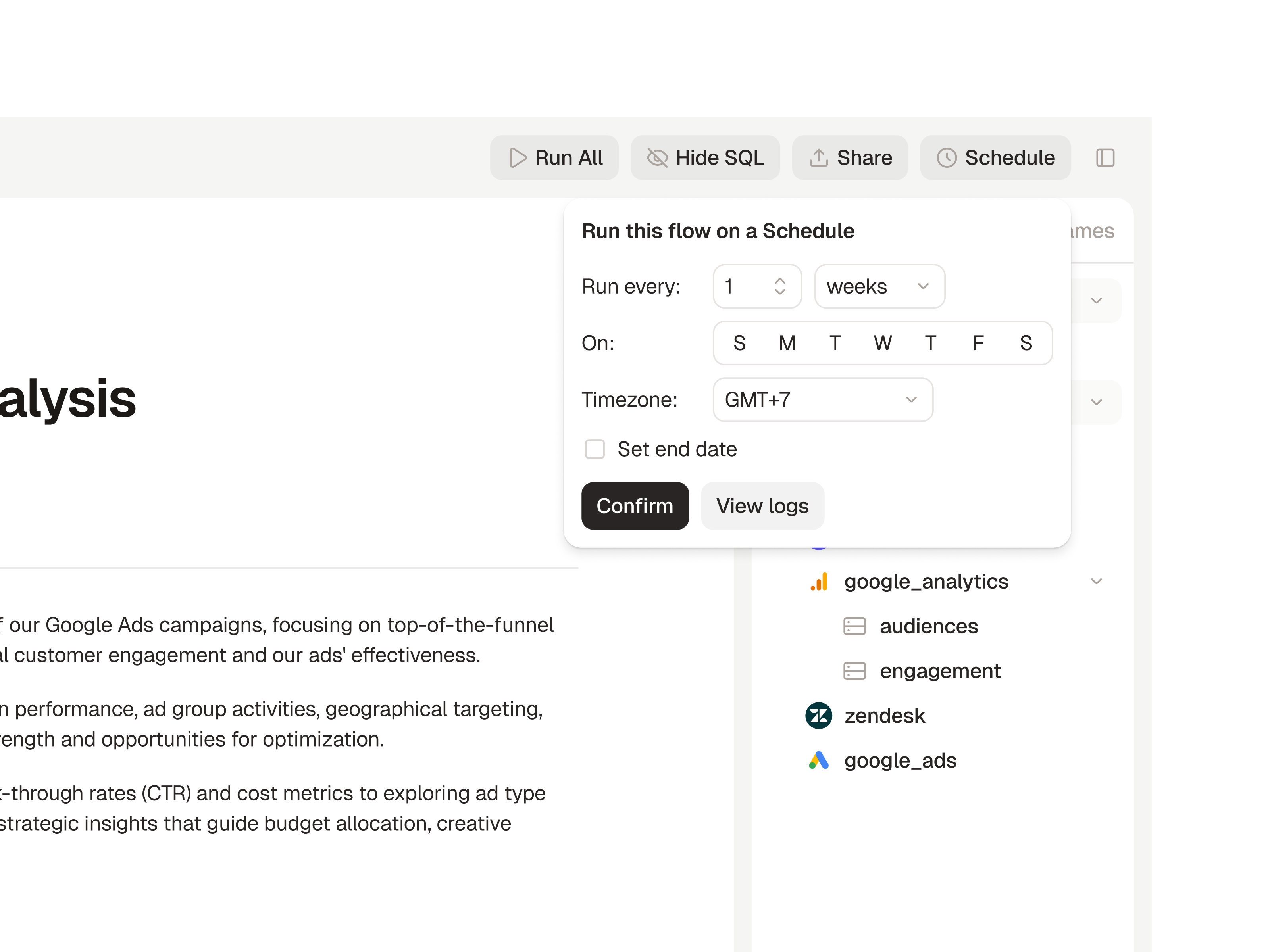 Example of Run Flow Schedule Interaction