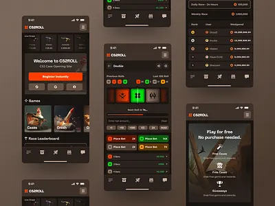 CS2Roll - Casino Mobile case battles case opening casino app ui casino cases casino game design casino landing page casino mobile casino ui casino ux crypto casino crypto gambling cryptocurrency bets cs gambling igaming mobile casino roulette skins betting sports betting web3 web3 casino