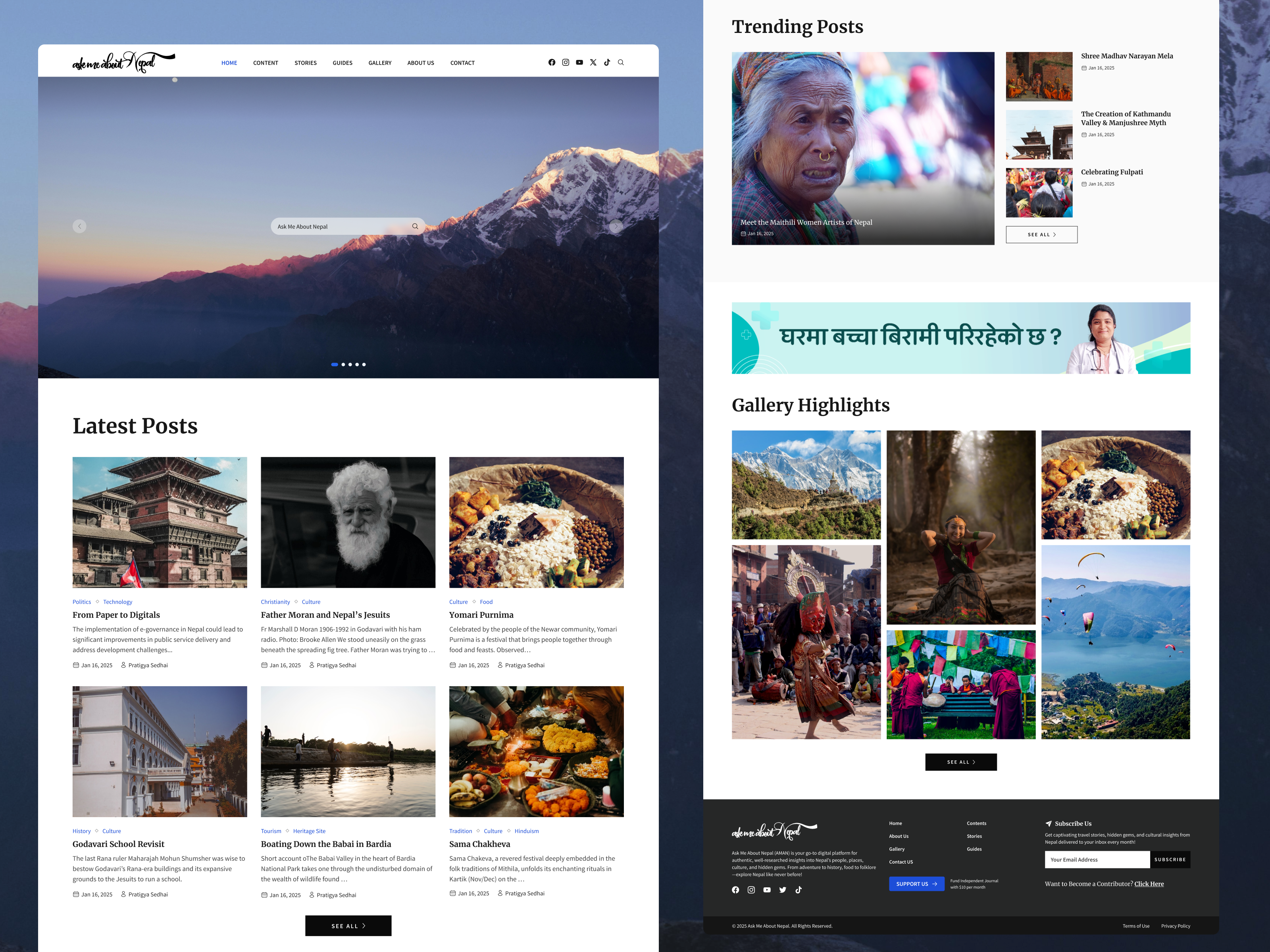 Blog Website - Ask Me About Nepal ask me about nepal blog blog ui blog website landing page ui design