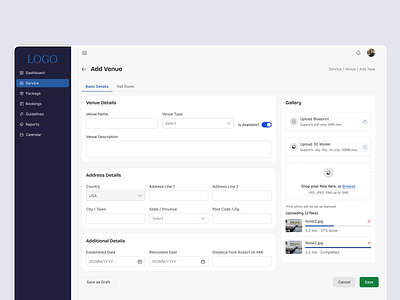 Add Venue Details UI add venue dashboard hall booking ui design