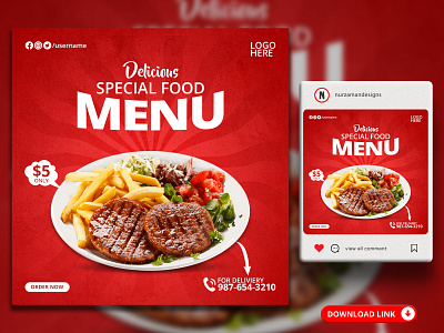 Delicious Food Menu Social Media Banner Templates 3d ads design animation banner branding food banner food menu food offer food template graphic design instagram post motion graphics promotional ads red restaurant banner restaurant flyer restaurant template social media web banner