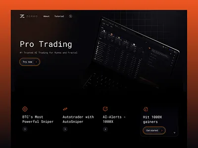 Zorro - Landing Page ai ai agent app design blockchain brc20 btc design landing page landing page design runes trading ui ui design ux ux design website