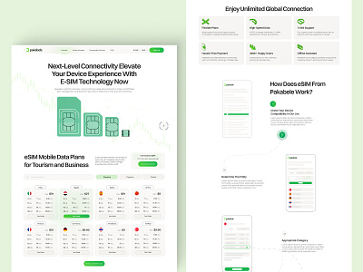 Pakabele - eSIM website card data design esim landing page network provider roaming sim travel ui ux website