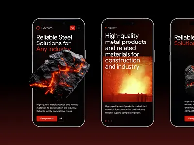 Ferrum – Steel Manufacturing 3d branding clean design generation graphic design homepage illustration logo manufacture metallurgy midjourney minimalism mobile design motion graphics steel ui uiux ux