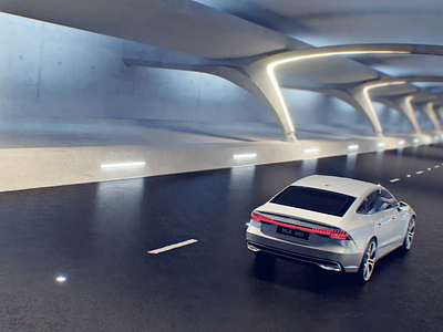 Audi A7 driving in tunnel a7 animation audi brand design driving game gamification illustration light reflection tunnel