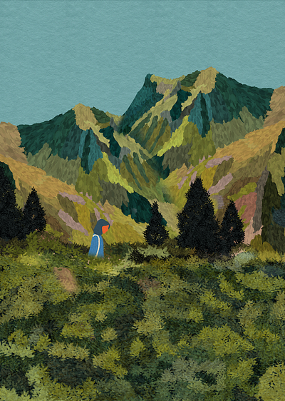 Trip to Auvergne, France drawing editorial illustration naive photoshop